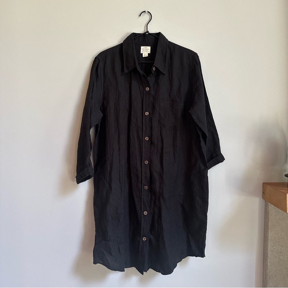 NEW Vikolino Black Linen Shirt Dress